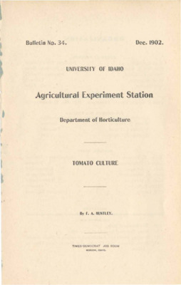 Tomato culture (034, AES Bulletin, 1902)  Agricultural Experiment & UI  Extension Publications