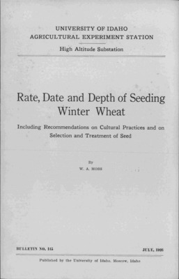 Idaho Agricultural Experiment Station,  Bulletin No. 145, 1926