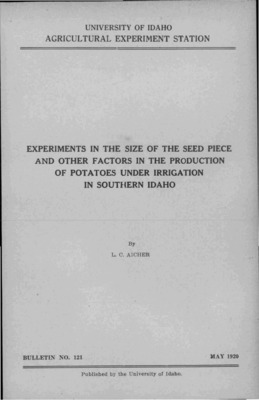 Idaho Agricultural Experiment Station,  Bulletin No. 121, 1920