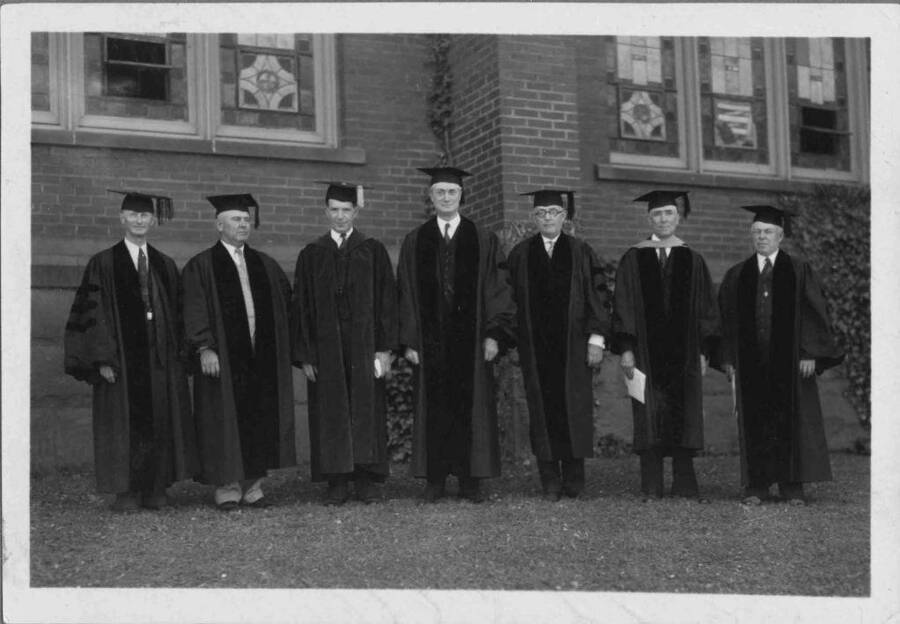 Left to Right: Clency St. Clair, Asher B. Wilson, President Neale, T. A. Walters, J. J. Day, John W. Condie, W. D. Vincent.