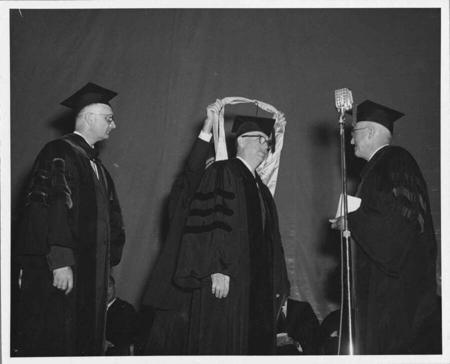 Dr. Thomas C. Galloway receiving honorary Doctorate of Science degree.