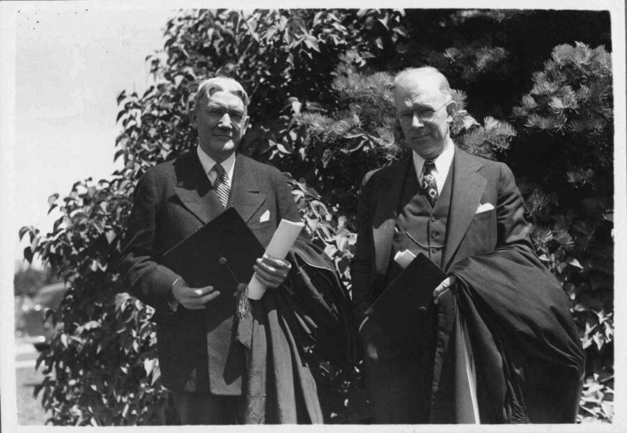 Dr. Albert W. Beaven (left) and commencement speaker Dean Kerr (right).