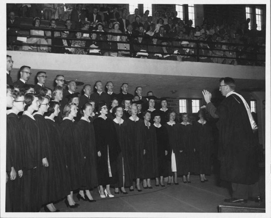 Vandaleers performing at commencement, conducted by Glen R. Lockery.