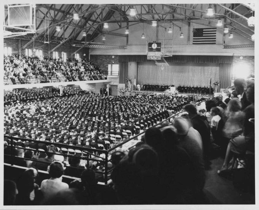 Graduates and audience inside the Memorial Gym.
