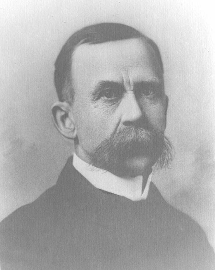 Caption reads: 'President Joseph Philip Blanton, 1898 - 1900. This sepia print, intended to last at least fifty years, is one of the seven university presidents which Geoffrey Coope made in the early spring of 1930 (copy).' Portrait. 