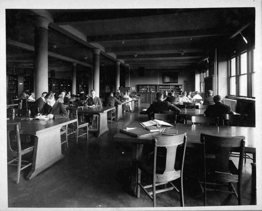 Students working inside the library.