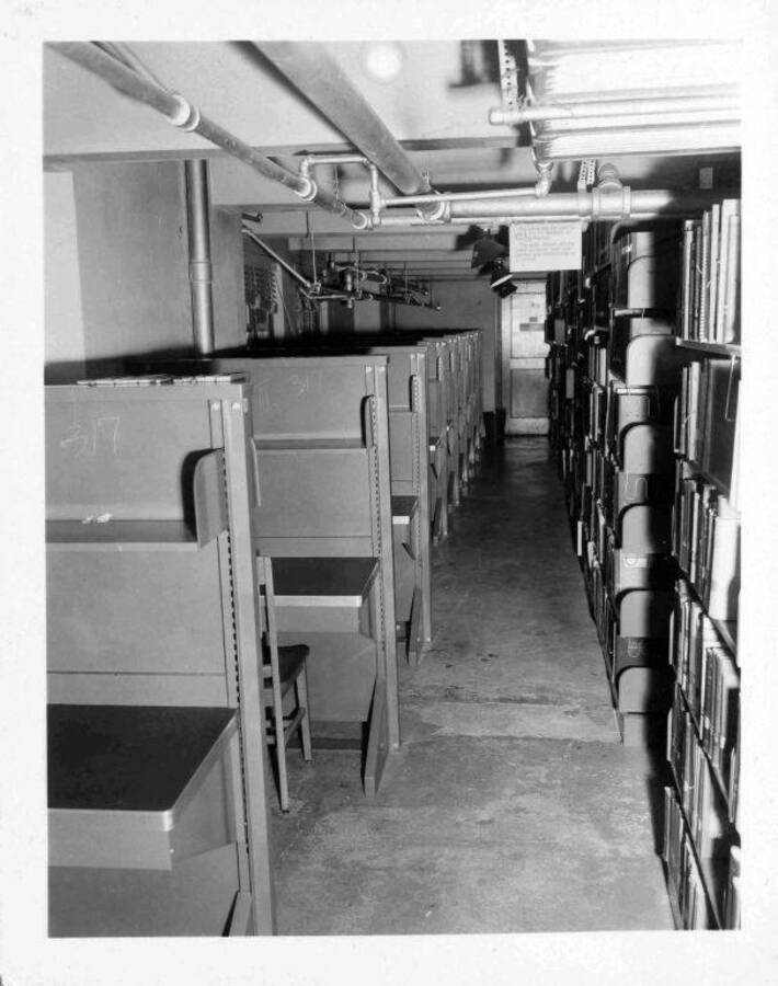 Study carrels in the basement of the library.