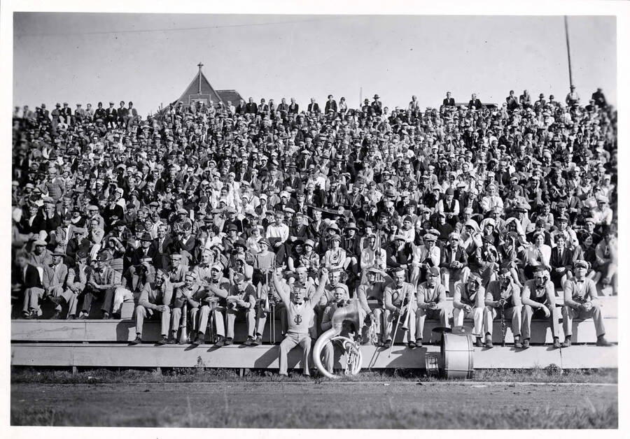 Student cheering section at a football game.