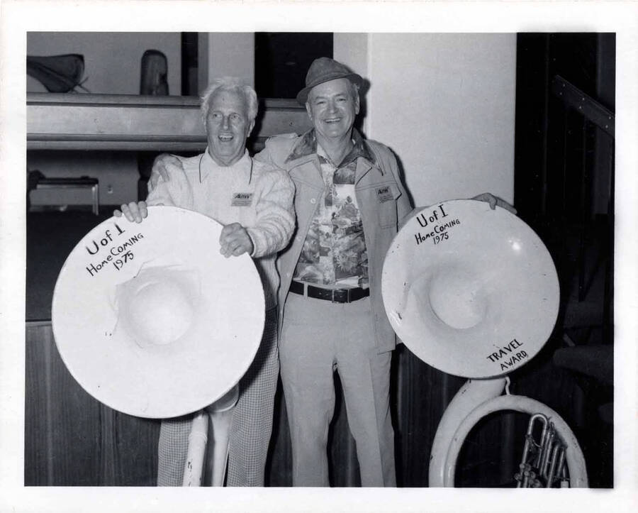 Charles McConnell and Sam Stone at Vandal Band Reunion for 1975 Homecoming.