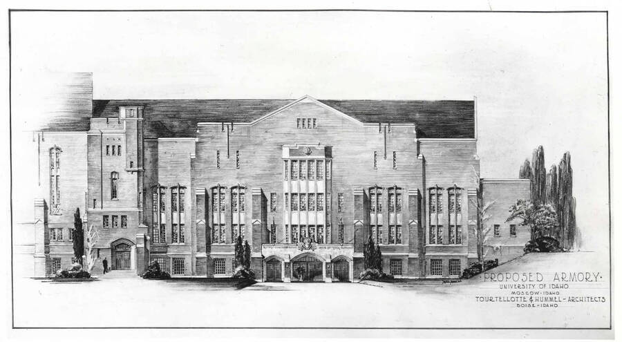 Architect's drawing of armory addition to Memorial Gymnasium.