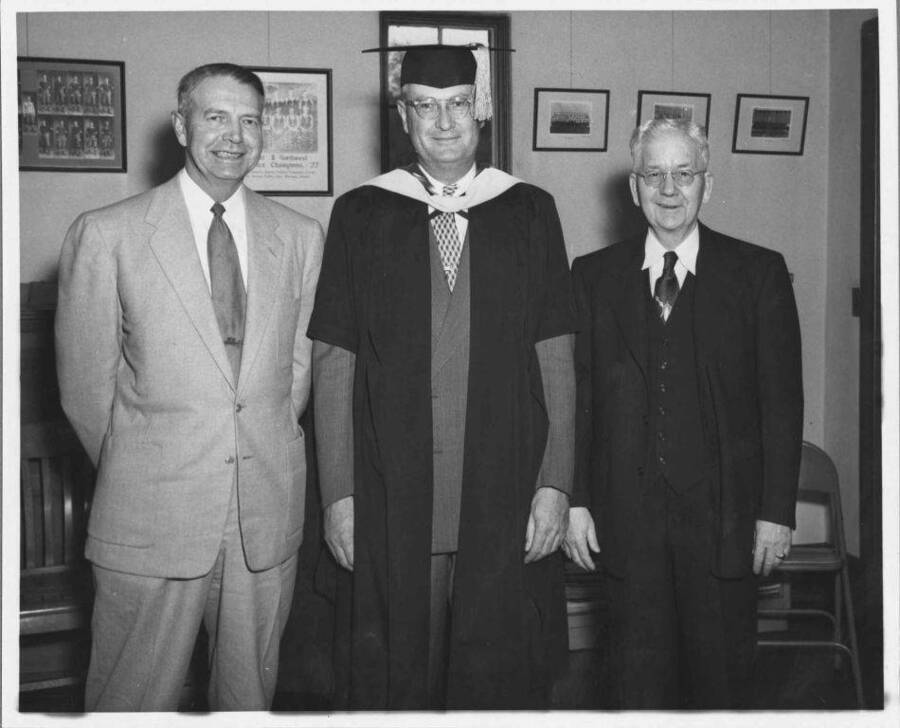 Governor Len Jordan, J. E. Buchanan, and James E. Graham during commencement.