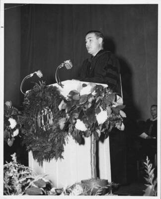 Governor Robert E. Smylie speaking during commencement.