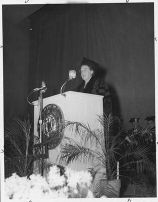 Marguerite Campbell, President of the Board of Regents speaking at commencement.