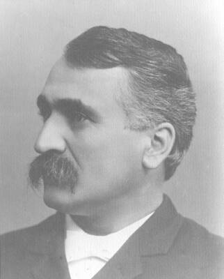 Caption reads: 'President Franklin Benjamin Gault, 1892 - 1898. This sepia print, intended to last at least fifty years, is one of seven university presidents which Geoffrey Coope made in the early spring of 1930 (copy).' Portrait.