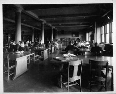 Students working inside the library.