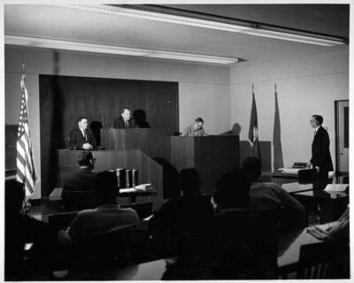 Mock trial taking place in the College of Law.