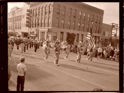 Marching band participating in parade.