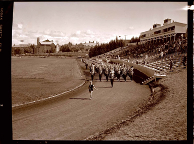 Marching band at football field.