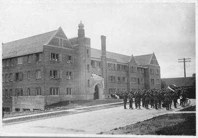 A crowd gathers during the Forney Hall Dedication ceremony.