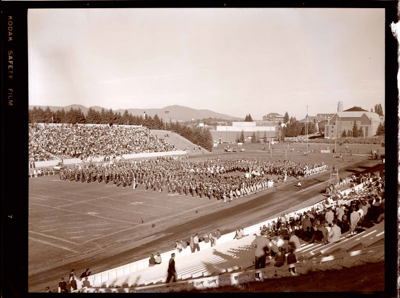 Marching band at football field.
