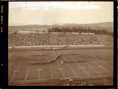 Marching band at football field.