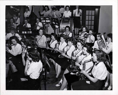 Saxophone section of an all-female band.