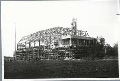 Construction of Memorial Gymnasium on the University of Idaho campus.