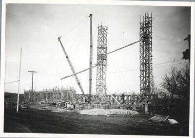 Construction of Memorial Gymnasium on the University of Idaho campus.