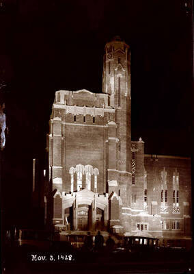 Main entrance and tower of Memorial Gymnasium.