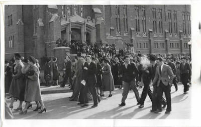 Students walking out of Memorial Gymnasium.