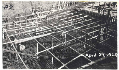 Construction of Memorial Gymnasium on the University of Idaho campus.
