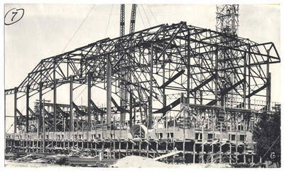 Construction of Memorial Gymnasium on the University of Idaho campus.