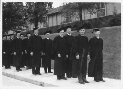 Students lined up for a commencement procession.