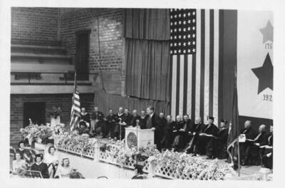 R. H. Wells speaking at commencement.