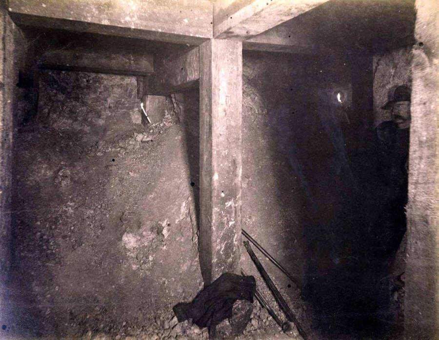High ore 300 ft. level West Showing timbers along foot wall
