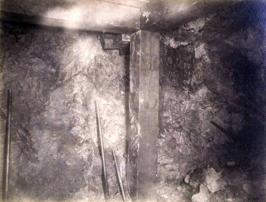High ore 300 ft. level West Showing [timbering along foot wall landing]