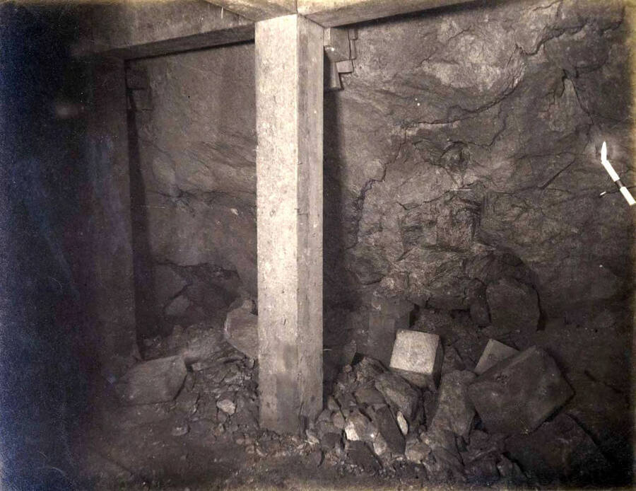 High ore 200 ft. level East Showing two sets of ore in face of drift
