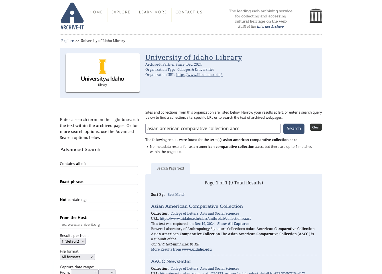 Search Archive-It Collections