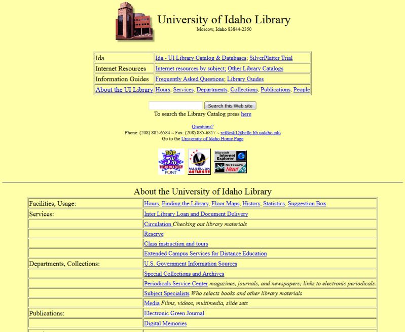 screen shot of a yellowish web page saying University of Idaho Library