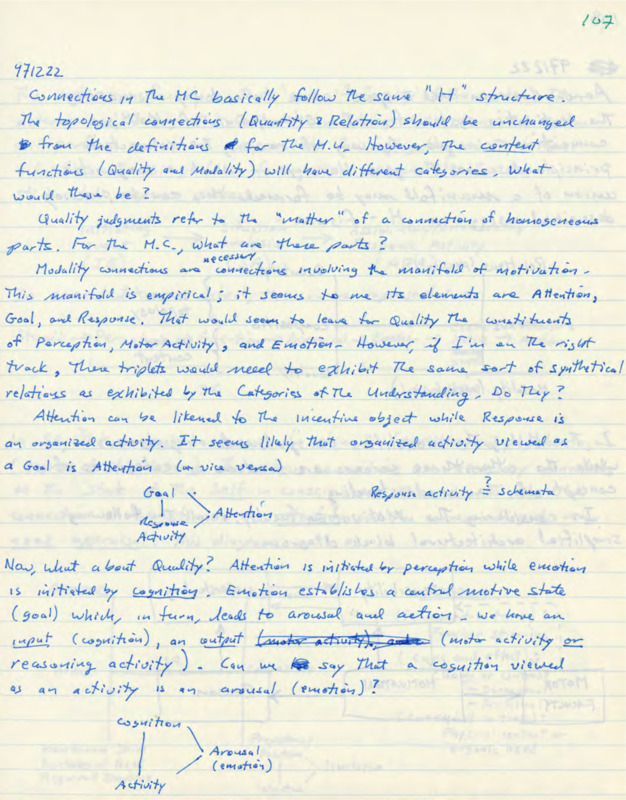 Lined notebook paper with handwritten notes in blue ink about judgment and cognition.