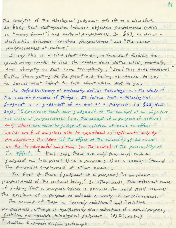 Lined notebook paper with handwritten notes in various colored ink about philosophy and reasoning.