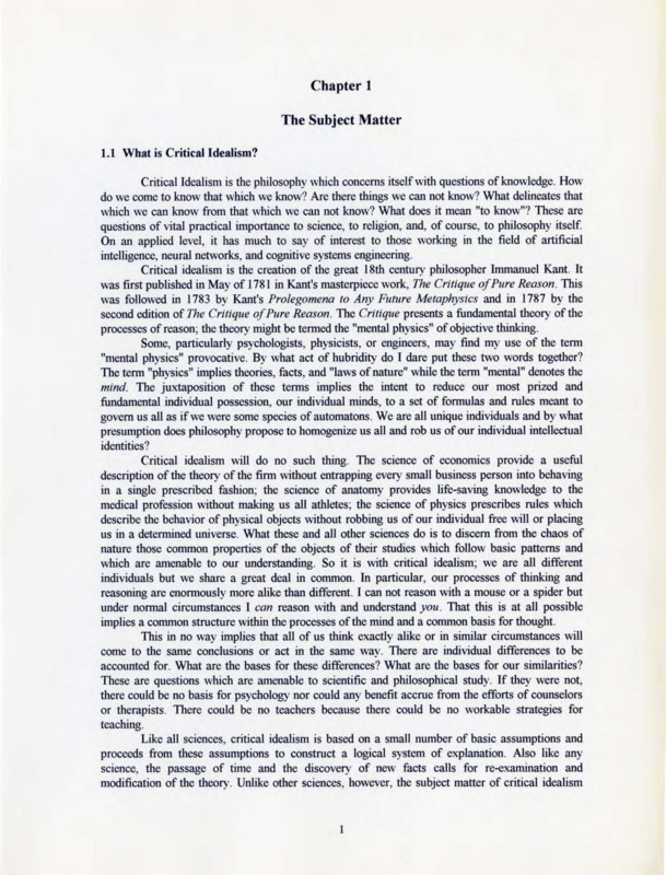 Typewritten chapter about critical idealism.