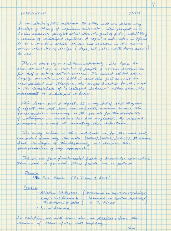 Graph notebook with handwritten notes in blue ink about cognition.