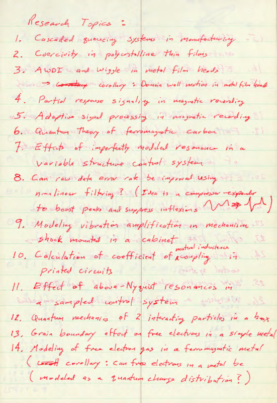 Lined notebook paper with handwritten notes in red ink about mathematics and electrical engineering.