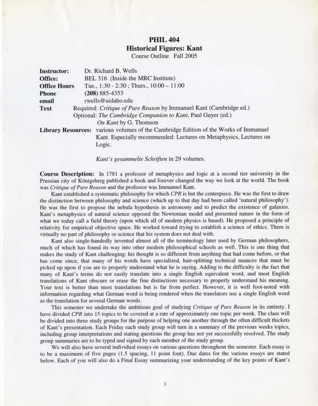 Typewritten syllabus for a philosophy class.