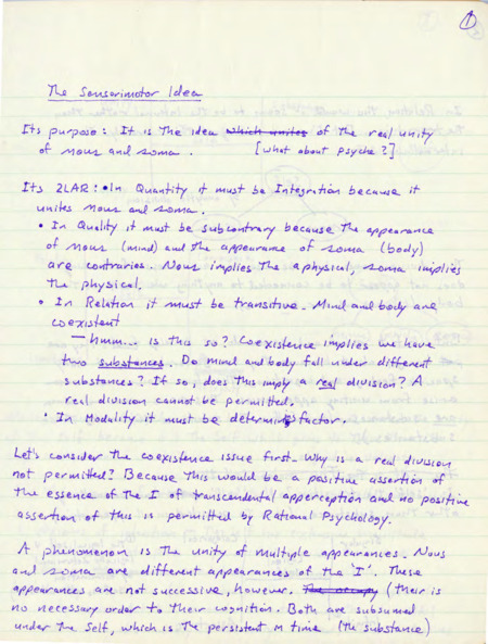 Lined notebook with handwritten notes in purple ink about mental physics.