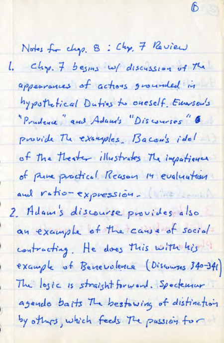 Lined notebook paper with handwritten notes in blue ink about philosophy and reason.