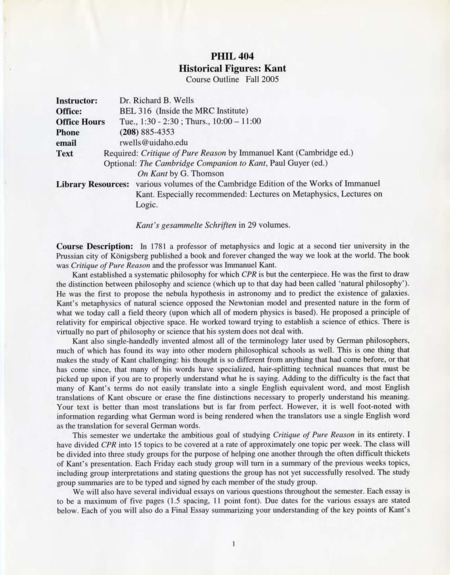 Typewritten syllabus for a philosophy class.