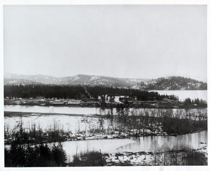 A view of Fort Coeur d'Alene (later Fort Sherman) and the mouth of the Coeur D'Alene River.