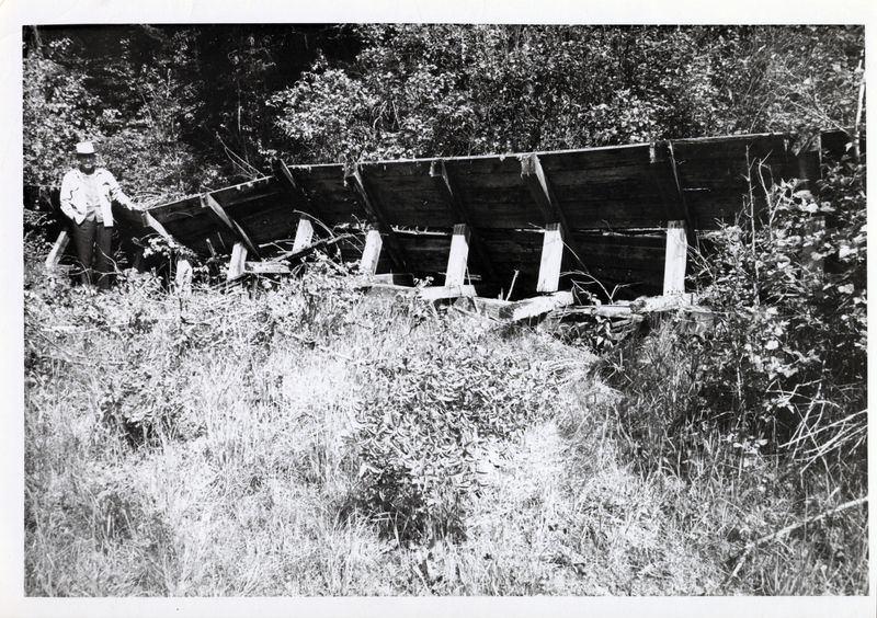 Pictured is the Milwaukee Lumber Co. flume on Benewah Creek 50 years after construction (built in 1916).